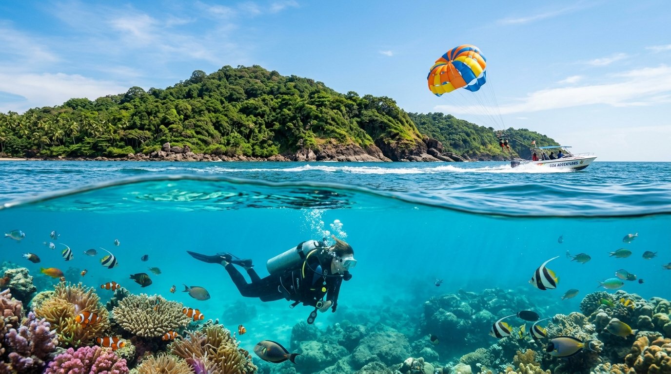 Grand Island Trip + Scuba Diving + 5 Water Sports Combo (North Goa Pickup) in Goa — Book online with EBO Stayy
