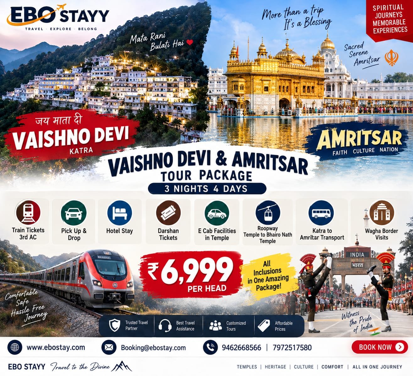 Vaishno devi and Amritsar tour 3 Nights 4 days Tour Package - EBO Stay